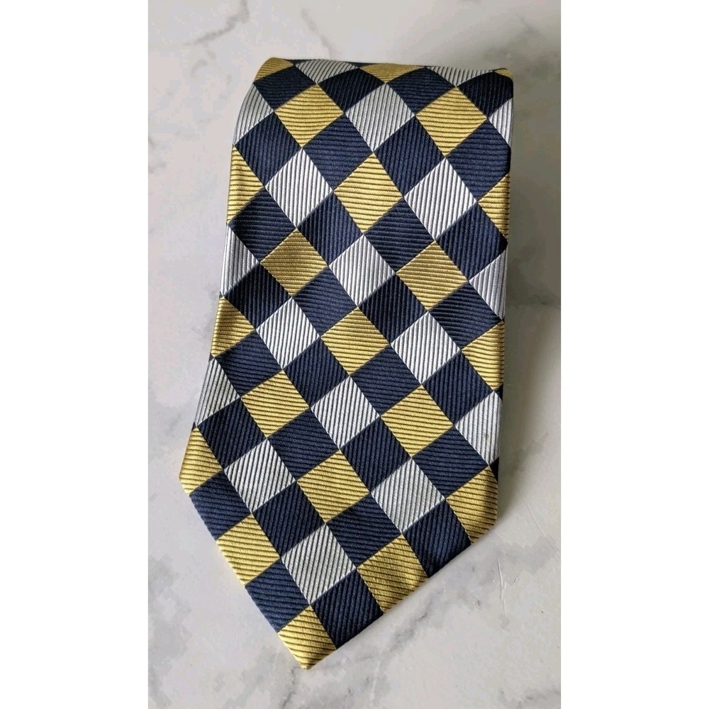 Paul Frederick Silk Tie Geometric Colorful Blue Yellow Silver